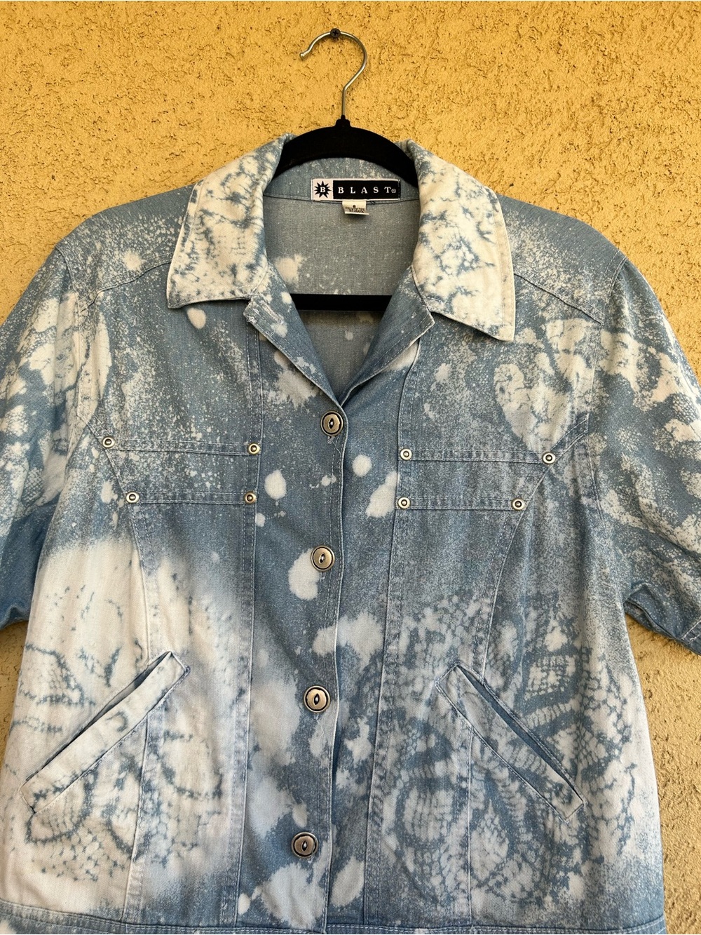 Handmade Custom Doily Couture Bleach Dyed Upcycled Denim Shacket - Picture 3 of 5